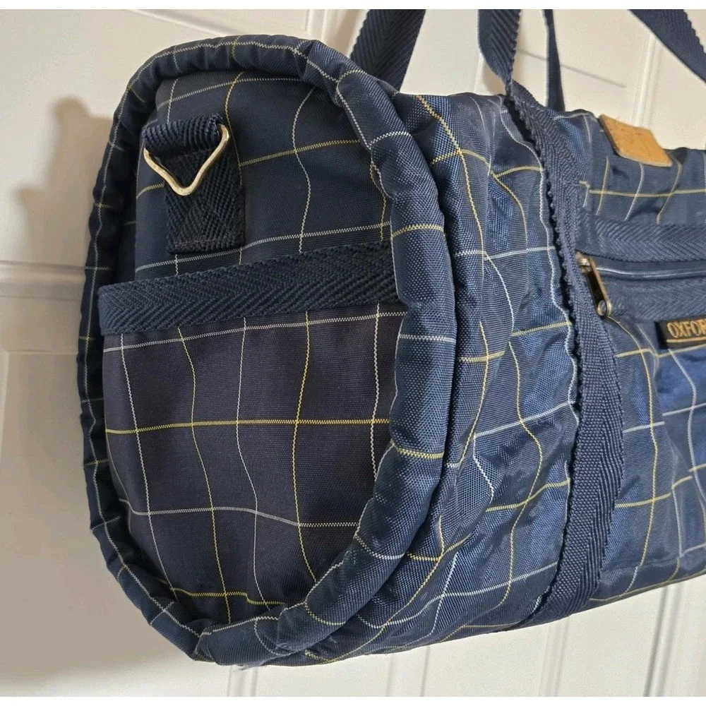 Oxford Blue Plaid Duffle Bag Vintage Polyester / Nylon 22